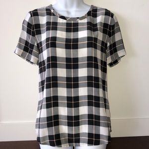 Equipment Plaid Silk Short Sleeve Blouse XS